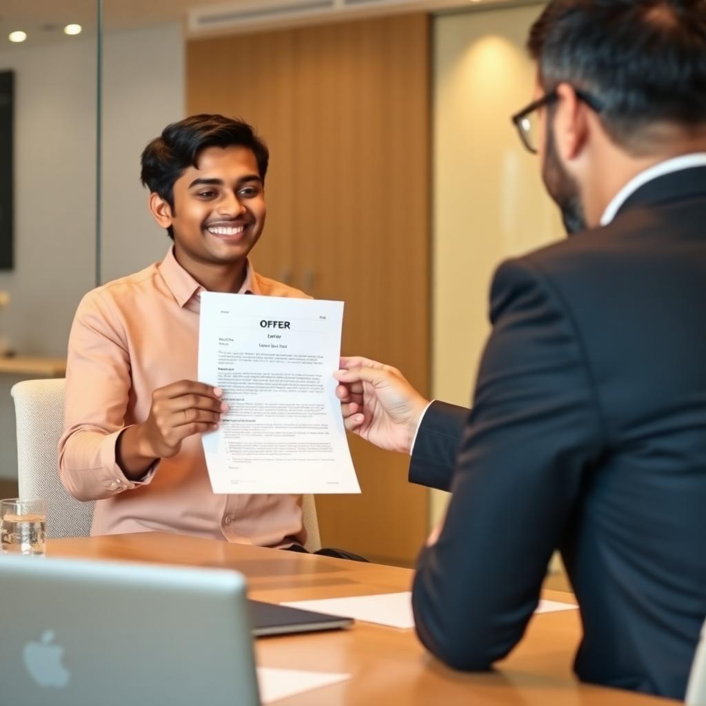 Candidate receiving an offer letter from HR
